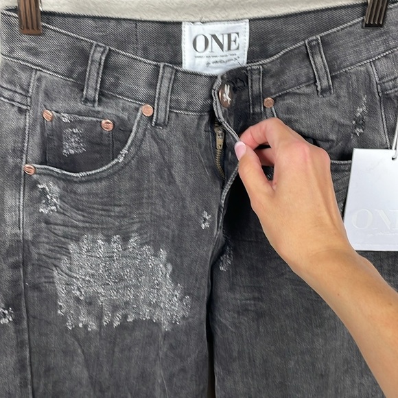 NWT One Teaspoon Tough Guys Jeans Basalt Black Distressed Wide Leg Sz 26 - Picture 2 of 10